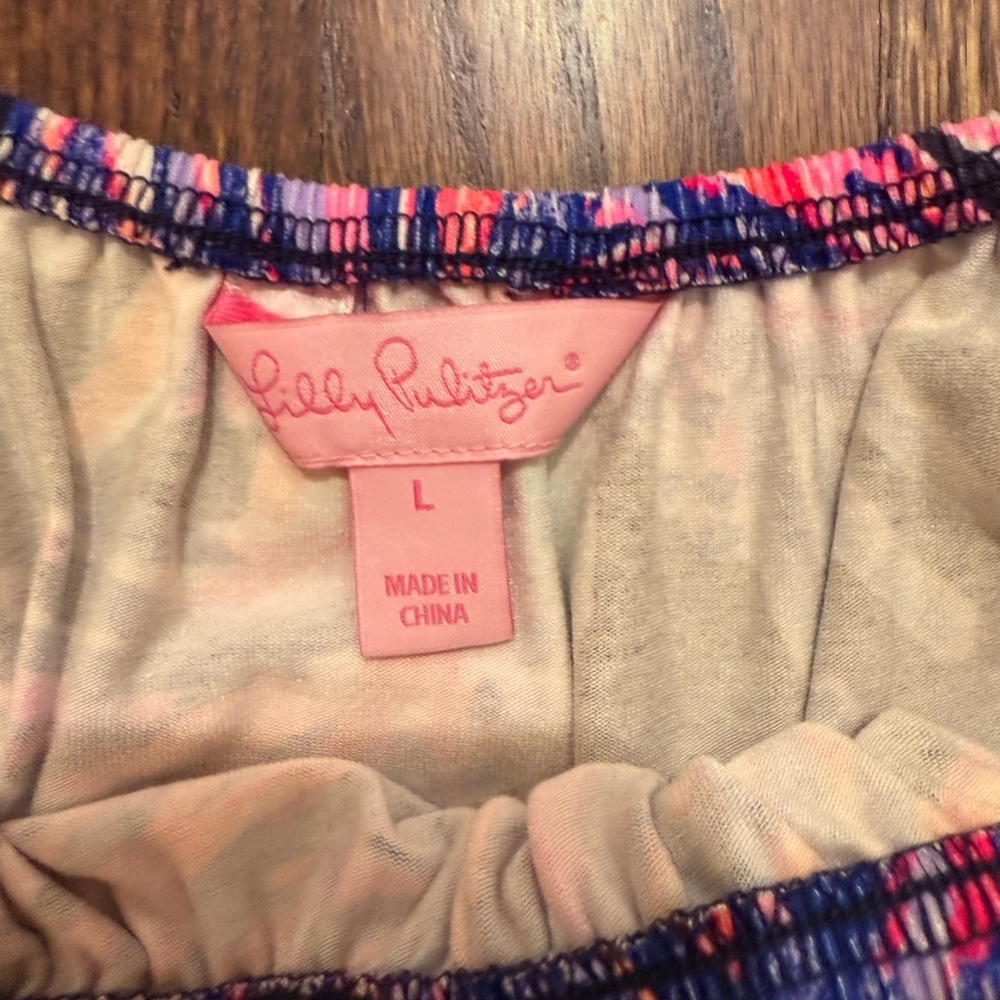 LILLY PULITZER Lana off shoulder romper in Bright Navy Palms - Picture 9 of 9
